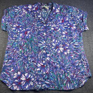 Vintage Cabrais Cute‎ Women's Short Sleeve Camp Shirt Purple Floral XXL 18